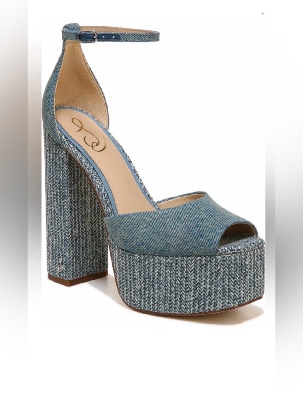 Sam Edelman Denim Platform Peep-Toe Ankle-Strap Sandal